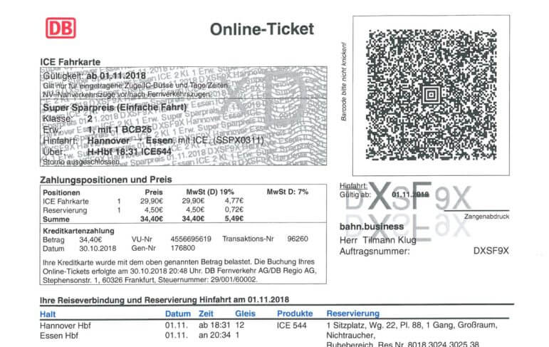 Online-Tickets Deutsche Bahn - Vorsteuerabzug | Bedenbecker & Berg