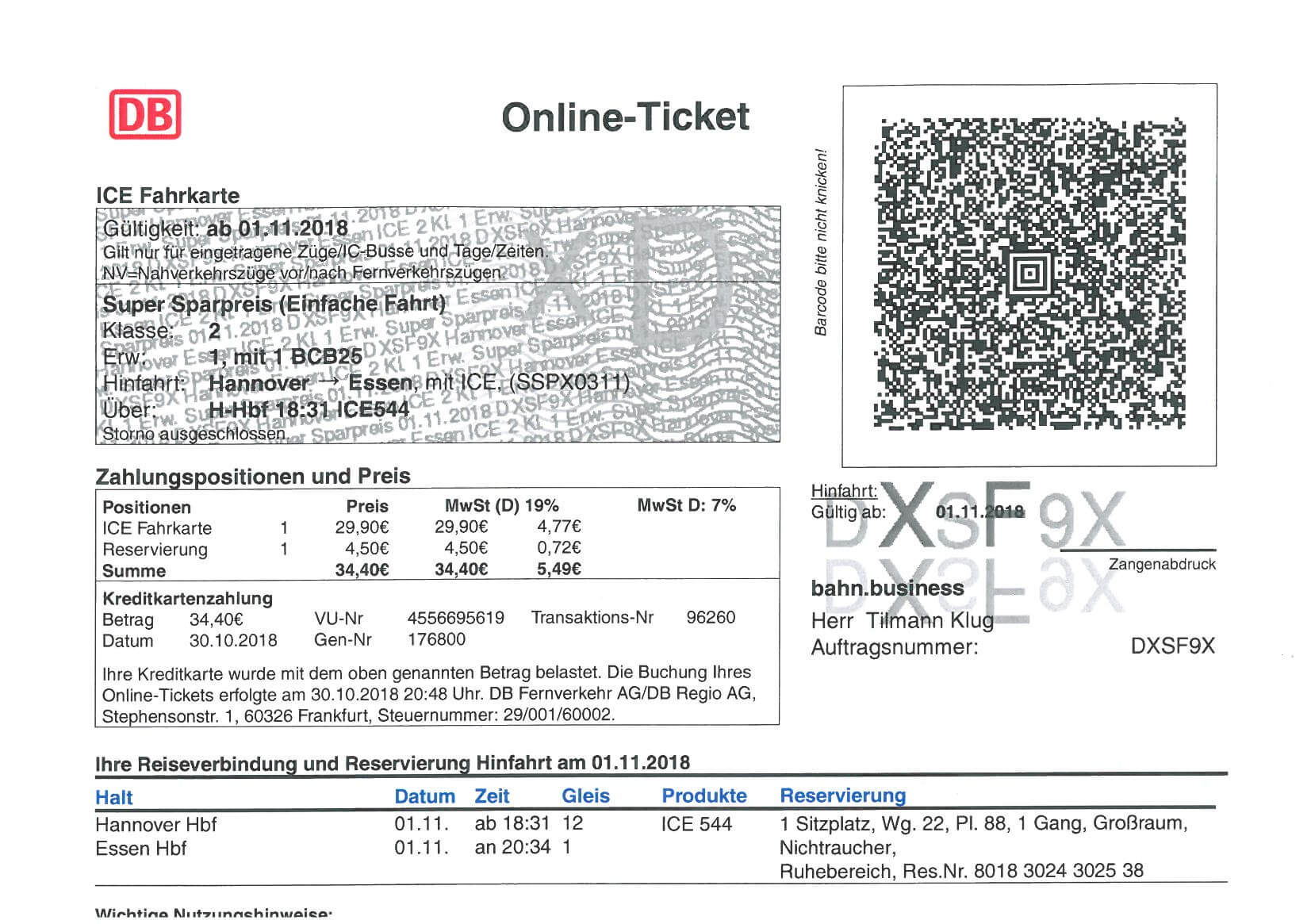 Online-Tickets Deutsche Bahn - Vorsteuerabzug | Bedenbecker & Berg